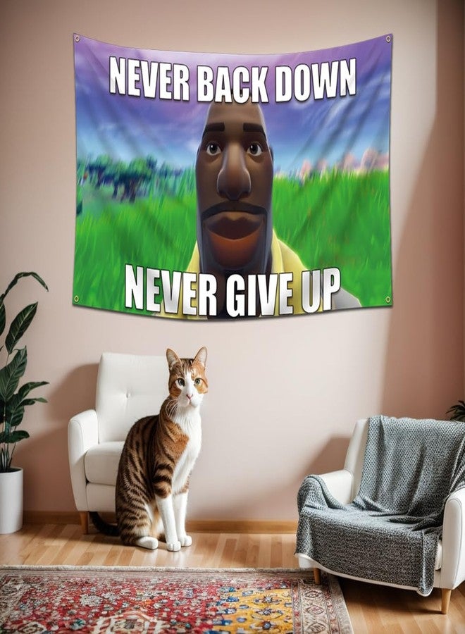 DecrPlus Never Back Down Flag Tapestry Never Give Up Banner Jean Roqua Inspirational Wall Hanging Meme Flag (3x5Ft,Vivid Color,150D Polyster) For Man Cave,Bedroom,Dorm,Gift Needs - Image 3